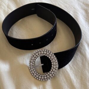 Zara Black Velvet Belt with Rhinestone Circle Buckle